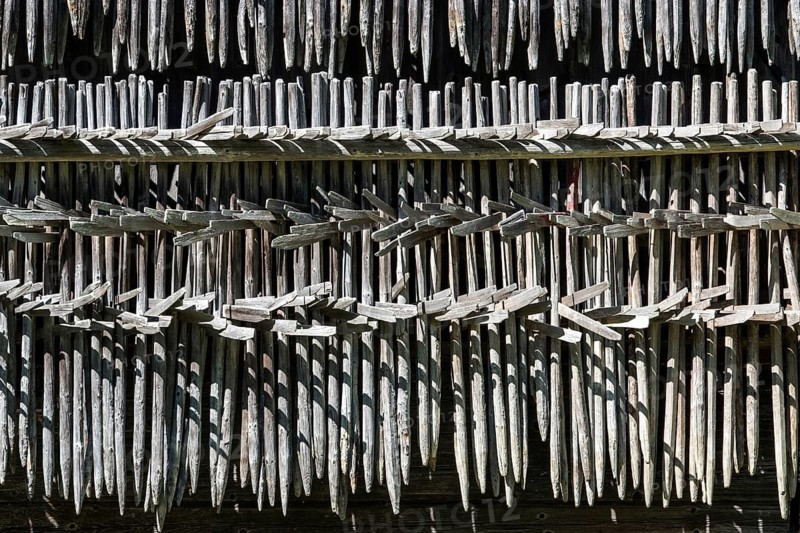 Diemen, wooden racks, wooden rack for drying hay at an old barn, Oberstdorf, Oberallgäu, Allgäu Alps, Allgäu, Bavaria, Germany