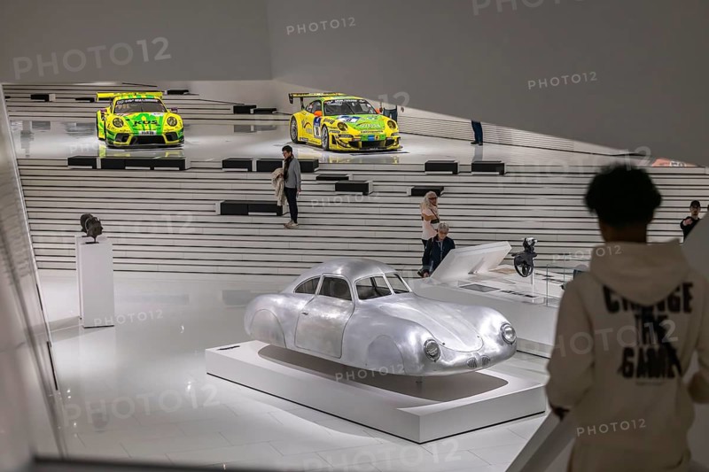 Porsche Museum Stuttgart. The Porsche Type 64, built in 1939, is the forefather of Porsche sports cars. The automotive museum of Dr. Ing. h.c. F. Porsche AG shows racing cars and iconic cars from automotive history. interior view. Zuffenhausen, Stuttgart, Baden-Württemberg, Germany