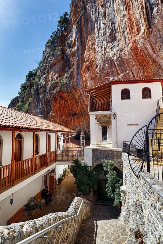 Greek Orthodox Monastery of Elona, Moni Elonis on the cliffs, Parnon Mountains, Arcadia, Peloponnese, Greece