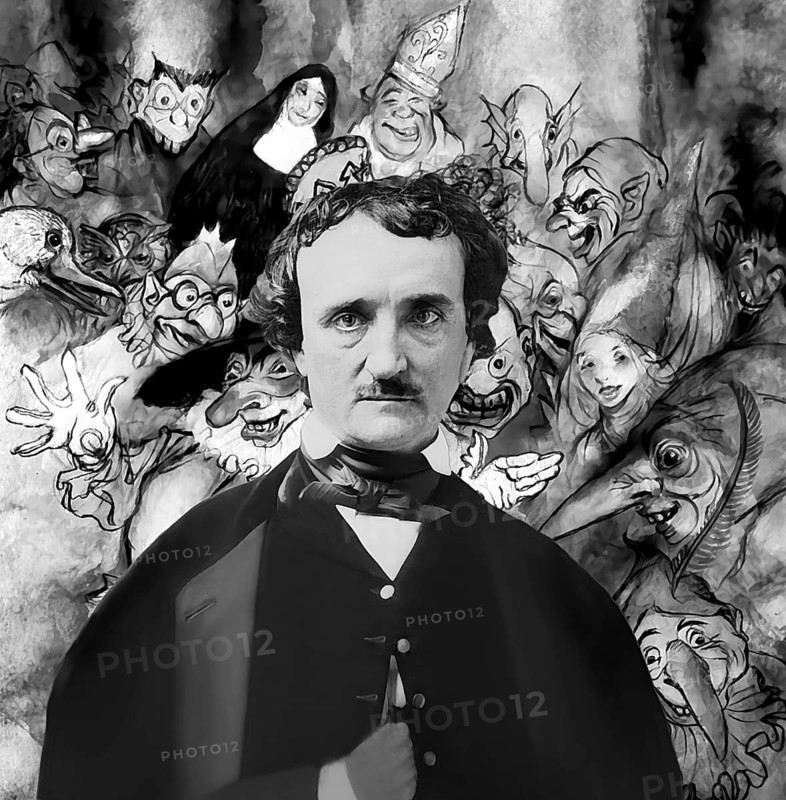 Portrait of Edgar Allan Poe, The Masque of the Red Death, illustration from Poe's Tales of Mystery & Imagination by Arthur Rackham, digitally edited