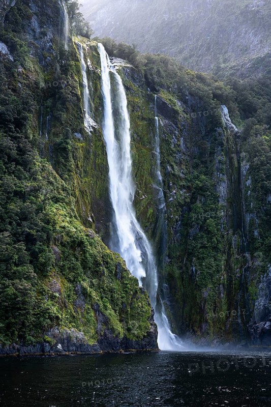 Stirling Falls Waterfall, Milford Sound, Fiordland National Park, Southland Region, South Island, New Zealand