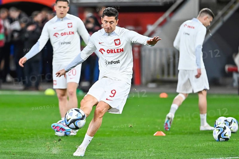 PRAGUE, CZECH REPUBLIC - MARCH 24, 2023: Qualifications for UEFA Euro 2024. Match Czech Republic - Poland 3:1. Robert Lewandowski during warm up.