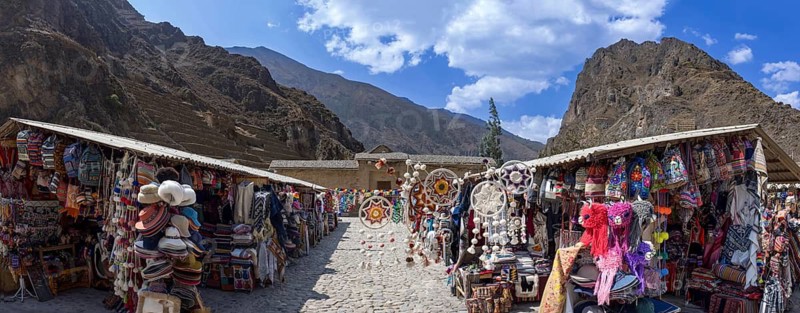 Sacred Valley, Peru, Cusco, Ollantaytambo Inca archaeological site and an indigenous town with original native population and artisan market
