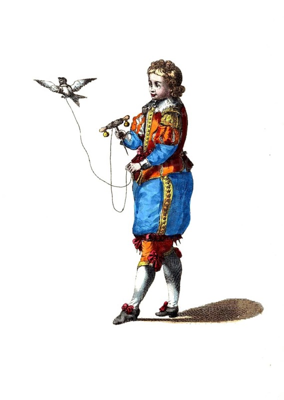 Historical clothing, fashion in the course of time, Nikolas Rubens, son of Peter Paul Rubens, in the clothing of ca 1630, Belgium, digitally restored reproduction of a model from the 18th/19th century, exact date unknown, boy playing with a bird on a string