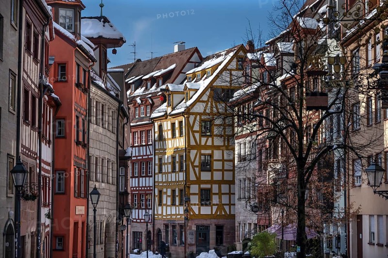 Historic half-timbered houses in Weißgerbergasse, Nuremberg, Middle Franconia, Bavaria, Germany