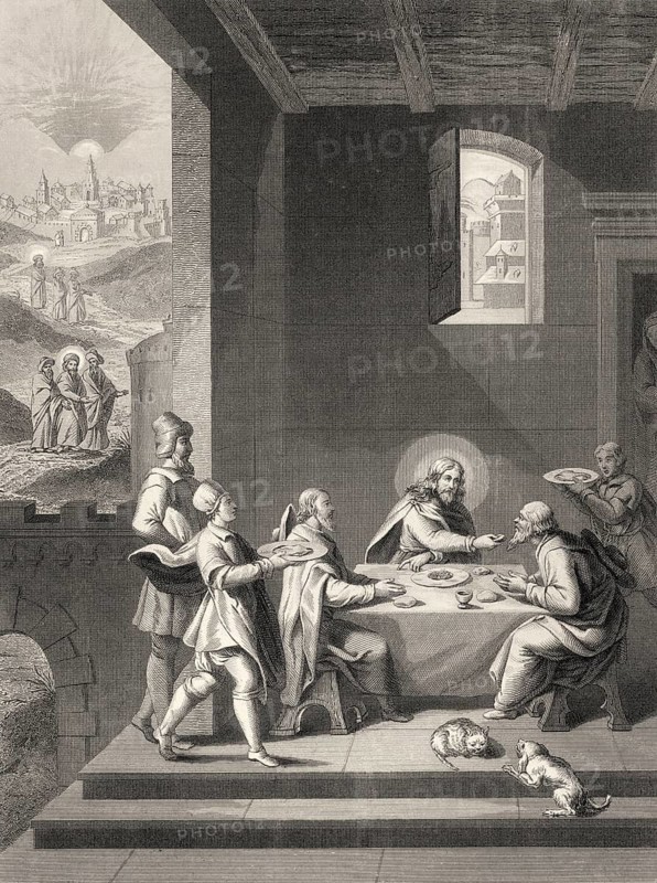 The road to Emmaus appearance, New Testament, steel engraving 1853, digitally restored