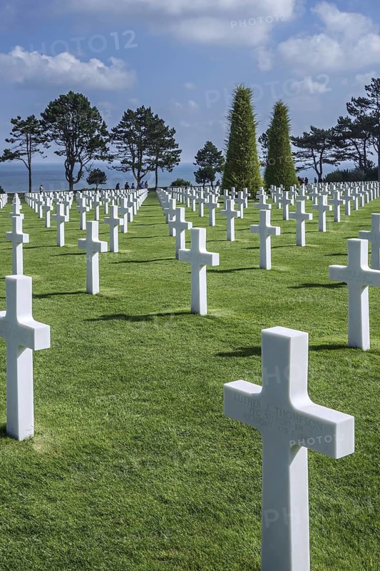 White crosses for fallen US soldiers at the Normandy American Cemetery and Memorial, Omaha Beach, Colleville-sur-Mer, Normandy, France