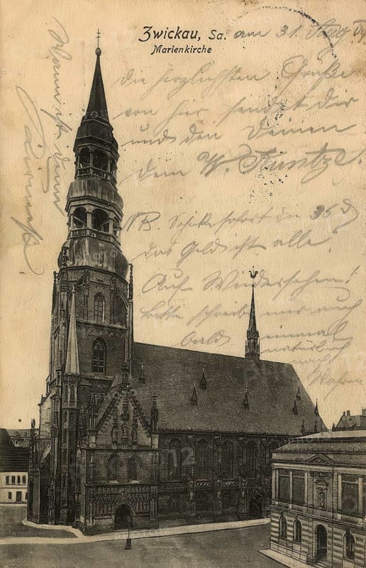 Historical postcard, picture postcard, St Mary's Church in Zwickau, Saxony, Germany, digitally enhanced reproduction of an original from around 1900, picture postcard