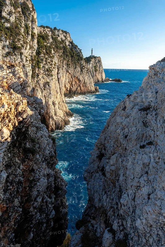 Blue sea at the Lighthouse or Cape Ducato Lefkas in the southern part of the Greek island of Lefkada. Greece