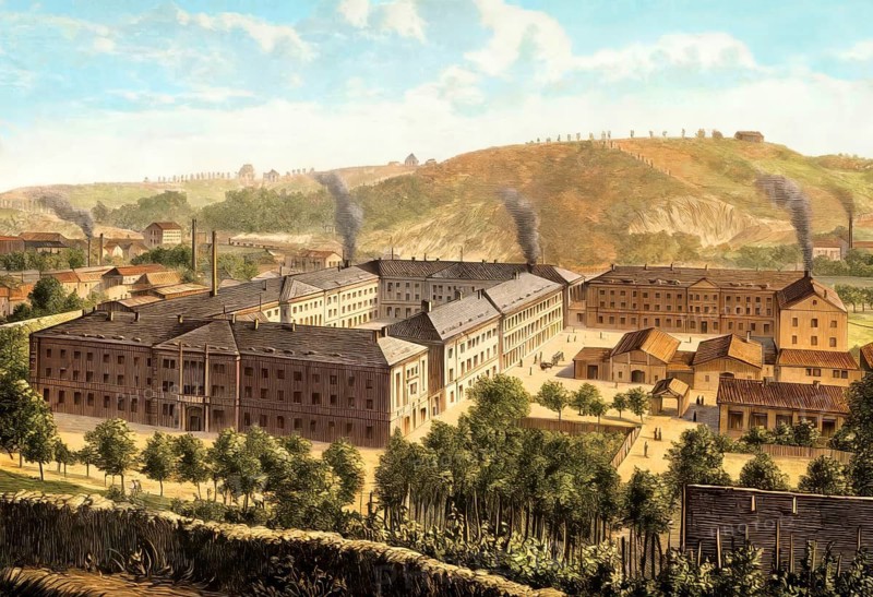 Factory of Meissen porcelain or Meissen china, 1886, today Staatliche Porzellan-Manufaktur Meissen GmbH, Königlich-Sächsische Porzellan-Manufaktur Meissen, 1886, Meissen, Free State of Saxony, Germany