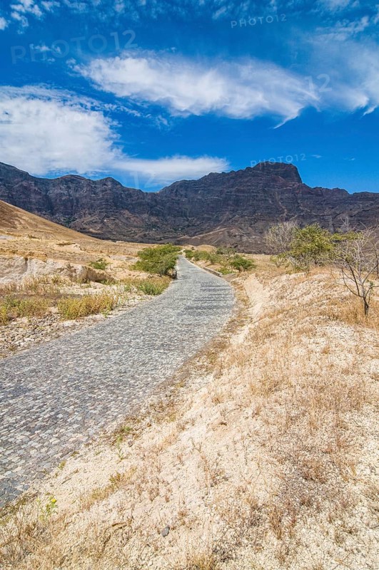 Road through rocky landscape. San Antao. Cabo Verde. Africa