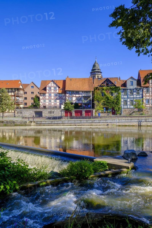 Half-timbered houses on the River Fulda, German Half-Timbered Houses Route, Hannoversch Münden, Hann. Münden, Lower Saxony, Germany