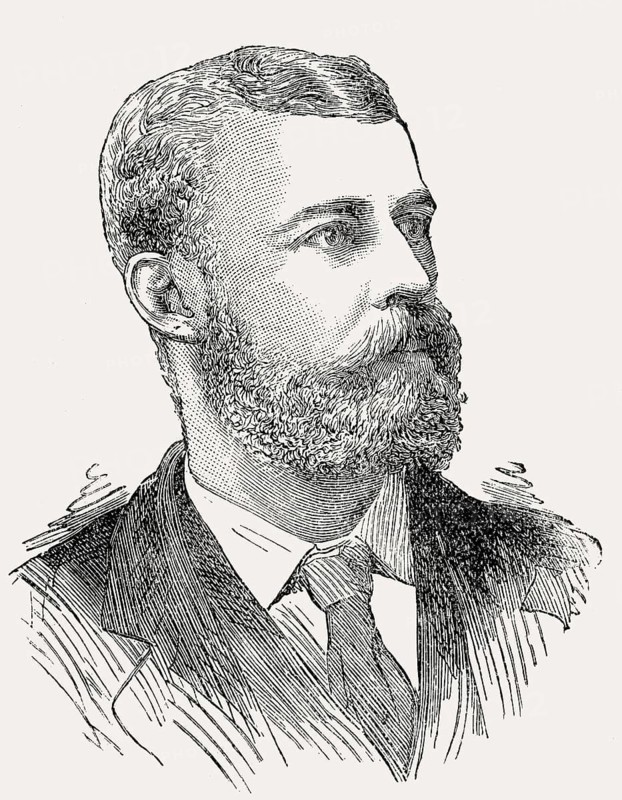 Commander Ernest Neville Rolfe, 1847 – 1909, an officer of the Royal Navy, Captain of H.M.S. Iris, From British Battles on Land and Sea, by James Grant