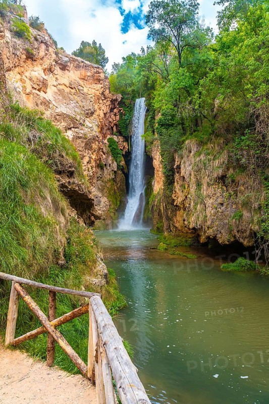 Beautiful Cola de Caballo waterfall in the Monasterio de Piedra Natural Park, Aragon