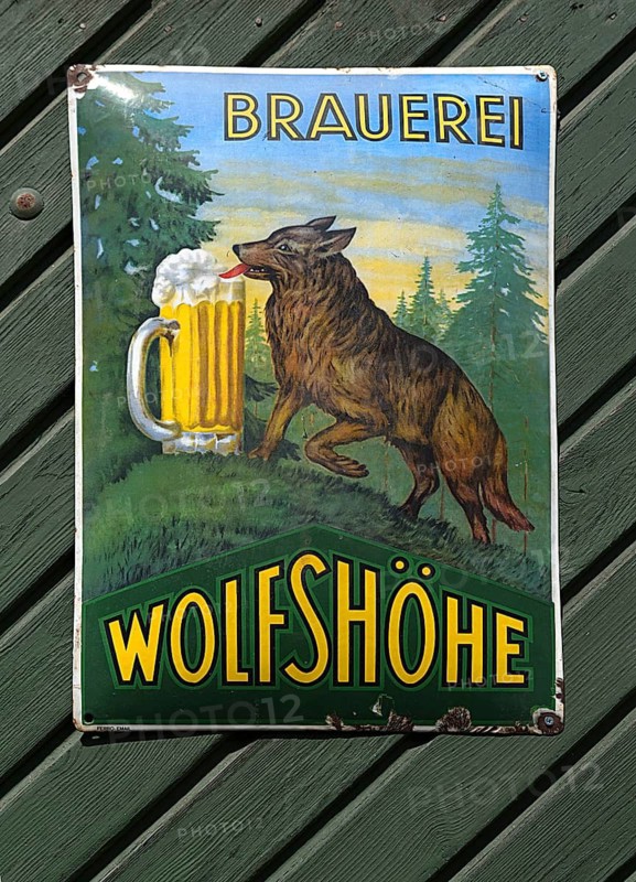 Old tin sign from the Wolfshöhe Brewery, Bavaria, Germany