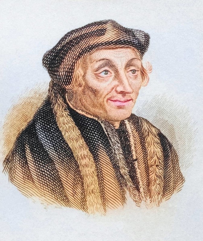 Desiderius Erasmus Roterodamus, also known as Desiderius Erasmus of Rotterdam, born between 1466 and 1469, died 1536, Dutch Renaissance humanist and Catholic Christian theologian. From the book Crabbes Historical Dictionary, published in 1825, Historical, digitally restored reproduction from a 19th century original, Record date not stated