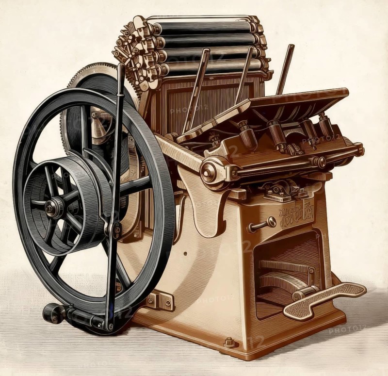 Historical illustration, 19th Century, Industrial printing press