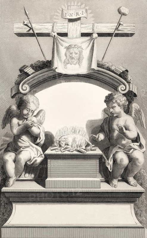 Allegory, The Passion of the Jesus Christ, steel engraving 1853, digitally restored