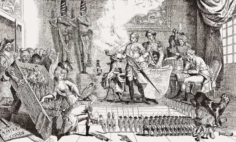 Caricature of the Army of the Émigrés, Louis VI. Henri Joseph de Bourbon, prince de Condé, 1793