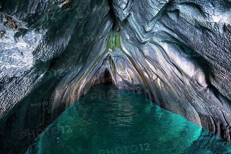 Marble cave with turquoise water, polished marble rock formations, Cavernas de Mármol, General Carrera Lake, Aysén region, Chile