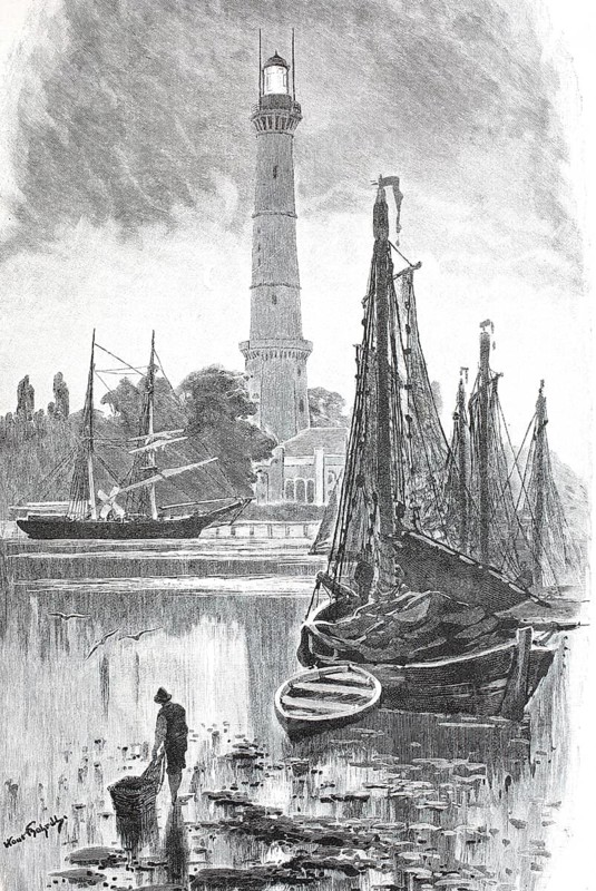 The lighthouse of Swinemünde in 1890, today Swinoujsciem, town in West Pomerania, Poland, digital reproduction of an original from the 19th century, historical