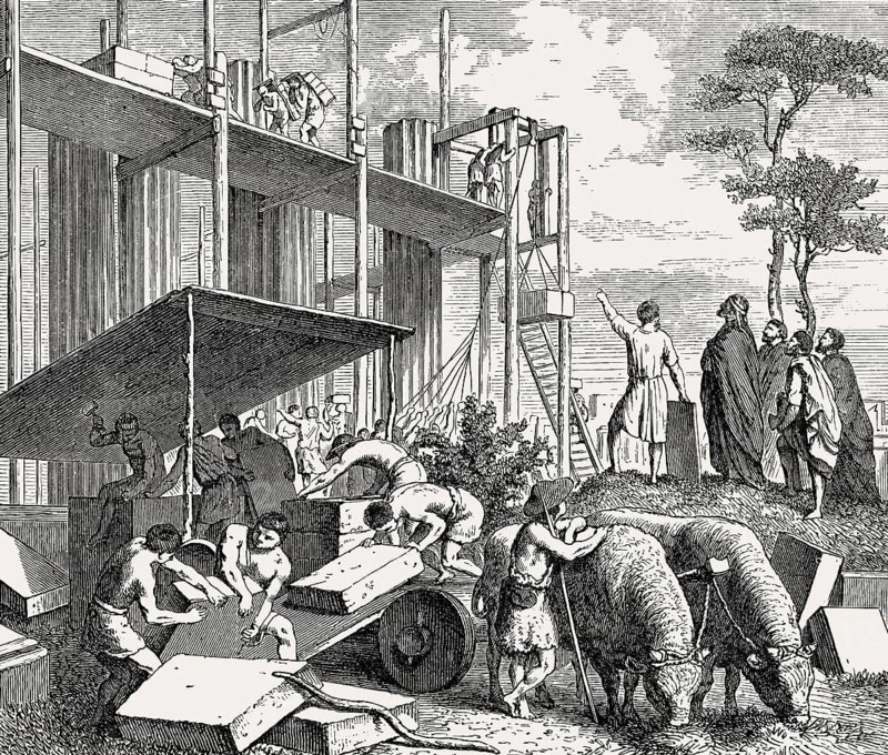 Servius Tullius building a temple to Diana on the Aventine Hill, ancient Rome, 6th century BC