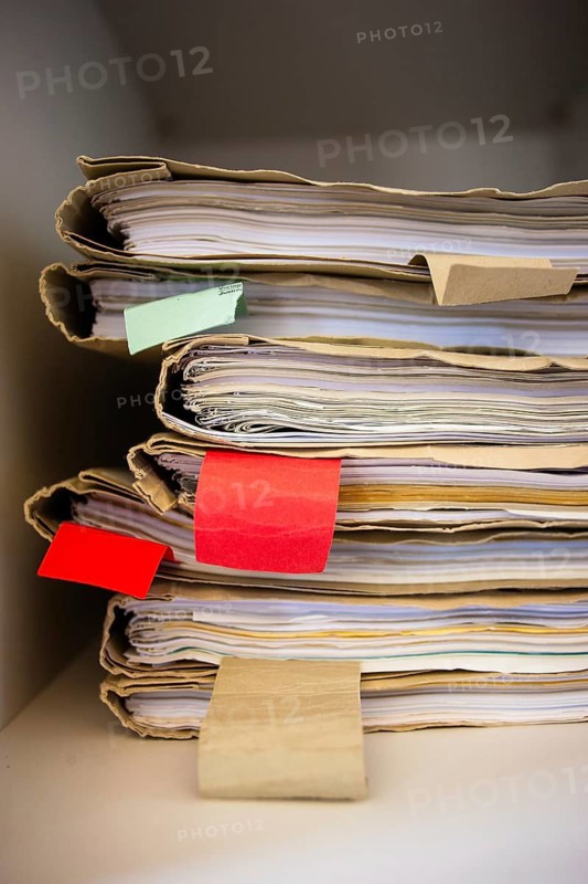 Pile of court files at the court, symbolic image, Düsseldorf, Germany