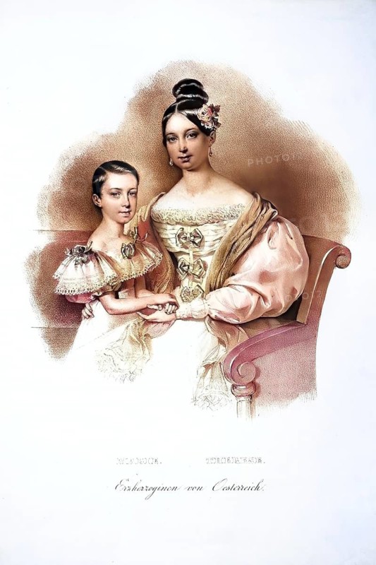 Maria Theresa, 1816-1867, and Maria Karolina, 1825-1915, Archduchesses of Austria, Historical, digitally restored reproduction from a 19th century original, Record date not stated
