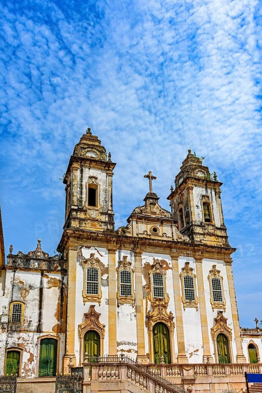Facade of a historic baroque church in Pelourinho, city of Salvador, Bahia, Pelourinho, Salvador, Bahia, Brazil