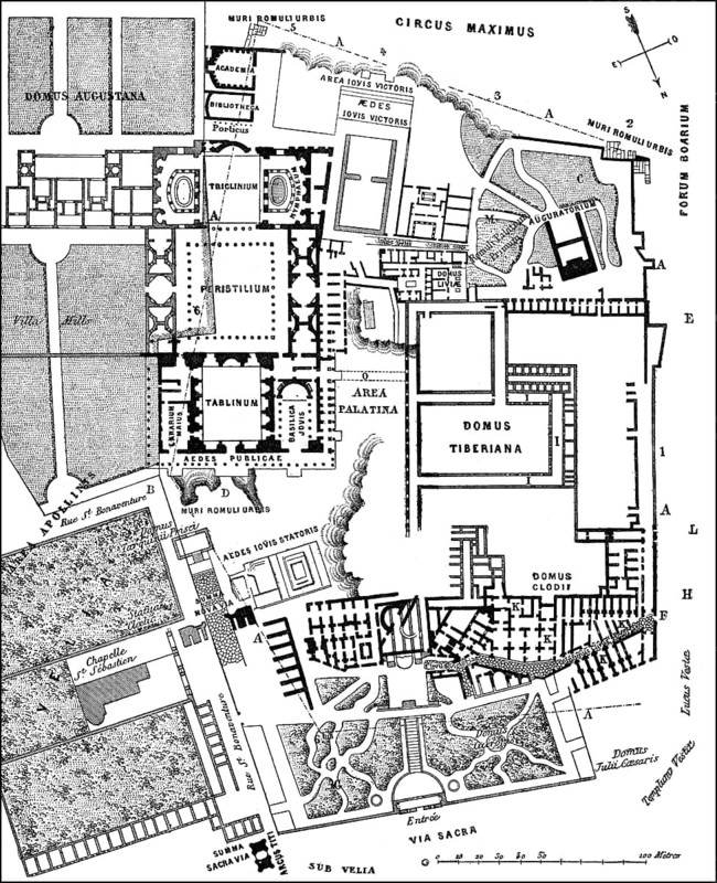 Plan of the excavations at Palatine Hill, Rome, Italy, 19th Century