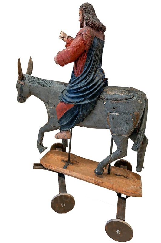 Christ on the palm donkey, on a white background, wooden figure from around 1400, Museum Bezau, Vorarlberg, Austria