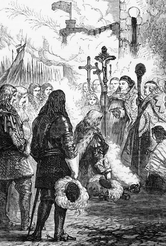 James II of England (14 October 1633 - 16 September 1701) landed in Ireland with French troops in March 1689 and gave a reception in Dublin, digital reproduction of a historical model