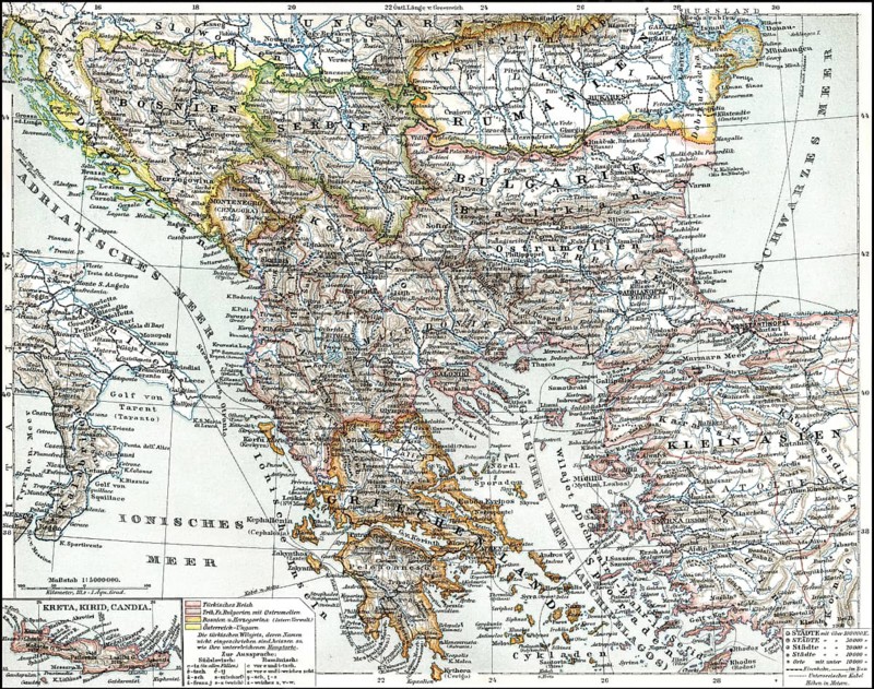 Historic illustration, 19th century, map of Balkan, 1896, Karte der Balkanländerhistorische Zeichnung, 19. Jahrhundert, 1896