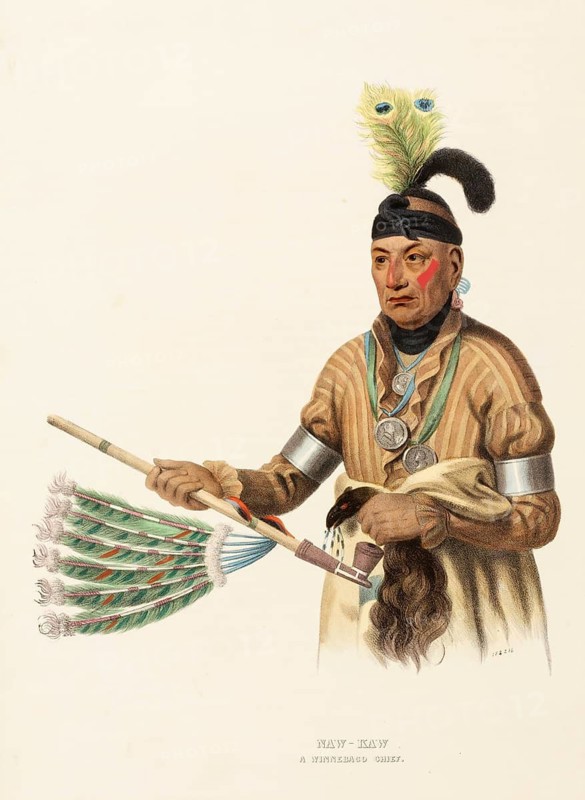 Naw-Kaw. A Winnebago Chief (ca. 1837-1844), Native American, Historical Indian Tribes of North America, Charles Bird King (1785, 1862), Historical, digitally restored reproduction from a 19th century original, Record date not stated