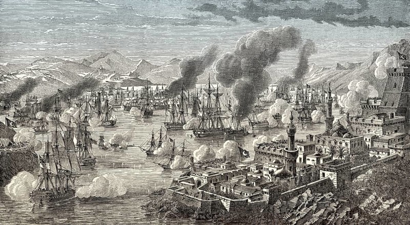 The Battle of Navarino on 20 October 1827, during the Greek War of Independence