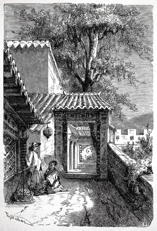Entrance to a house in Ching-tscheu, Tsingtau, today Qingdao, around 1895, China, illustration, reproduction from a model from the 19th century. Authentic, file restored for optimal use, exact date of submission unknown, historical