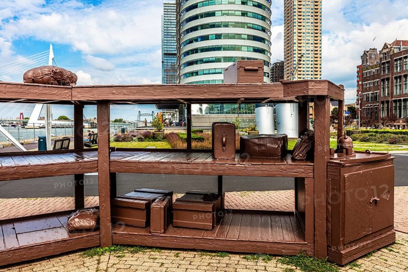 Lost Luggage Depot sculpture by Jeff Wall, Wilhelminapier, the historic departure point of the Holland-America Line, commemorates the numerous emigrants who set off on their journey to North America from this pier, Rotterdam, the Netherlands