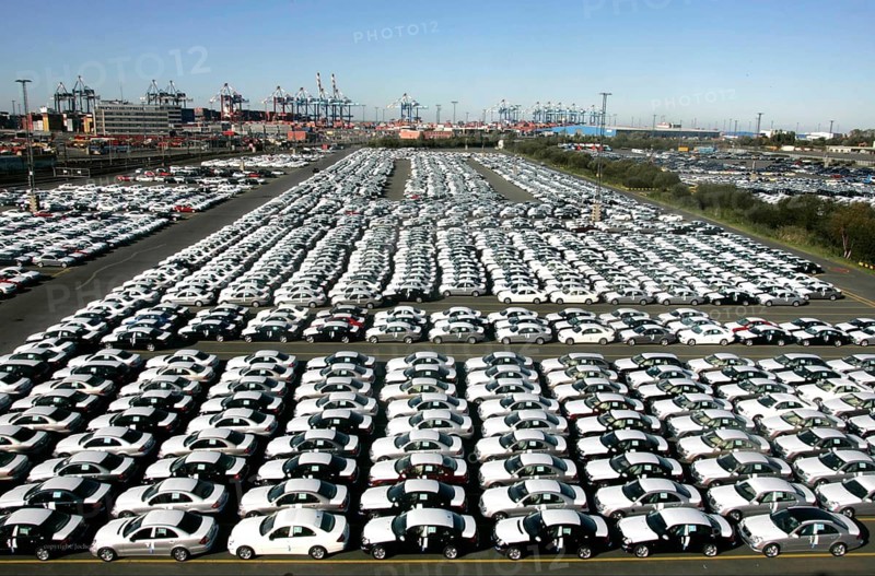 Bremerhaven, Germany, 11.10.2004 - Mercedes Benz cars await export at the port in Bremerhaven, Bremerhaven, Germany