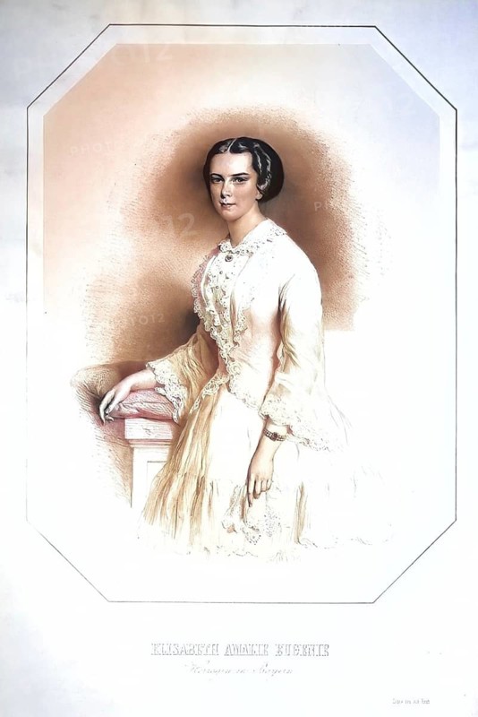 Elisabeth of Austria (born 24 December 1837 as Elisabeth Amalie Eugenie von Wittelsbach, Duchess in Bavaria in Munich, Kingdom of Bavaria, died 10 September 1898 in Geneva, Switzerland) came from the ducal collateral line Palatinate-Zweibrücken-Birkenfeld-Gelnhausen of the House of Wittelsbach. She became Empress of Austria in 1854 through her marriage to her cousin Franz Joseph I and Queen of Hungary in 1867, Historical, digitally restored reproduction from a 19th century original, Record date not stated