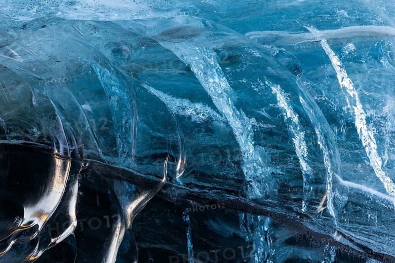 Structures in glacial ice, ice cave, glaciers, black glacial ice, Vatnajökull, winter, Iceland, Scandinavia