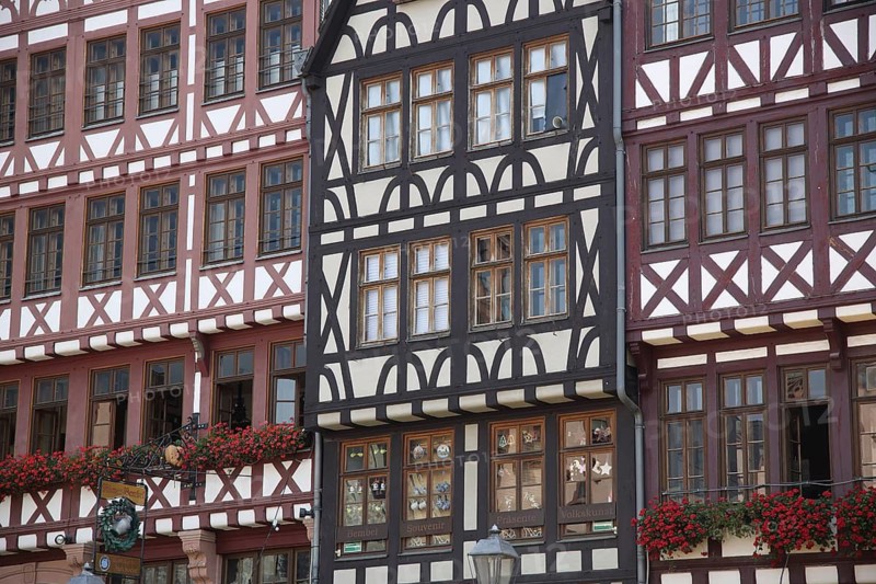 Half-timbered houses on the Ostzeile vom Römerberg, detail, front of houses, Frankfurt am Main, Hesse, Germany