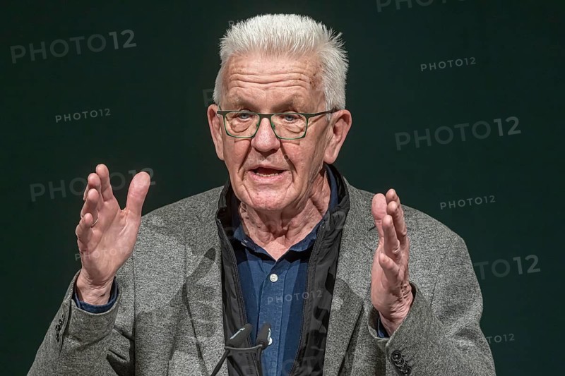 Portrait of Winfried Kretschmann giving a speech. Political Ash Wednesday of the Green Party in Biberach. Biberach, Baden-Württemberg, Germany