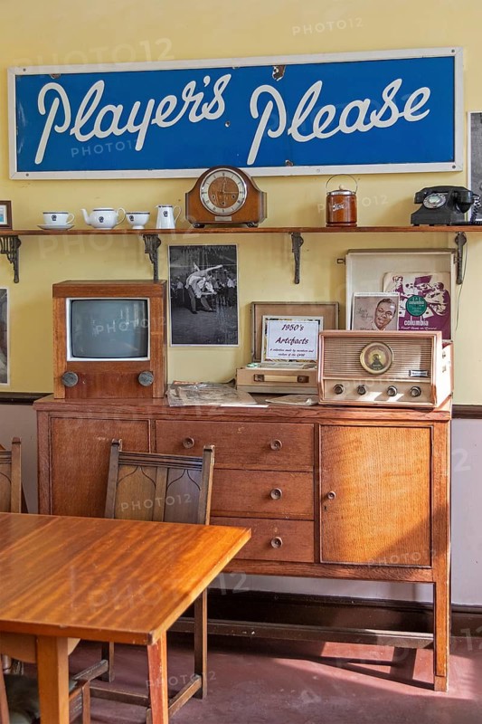 Exhibition of artefacts from the 1950s, railway station, Winchcombe, The Cotswolds, England, Great Britain