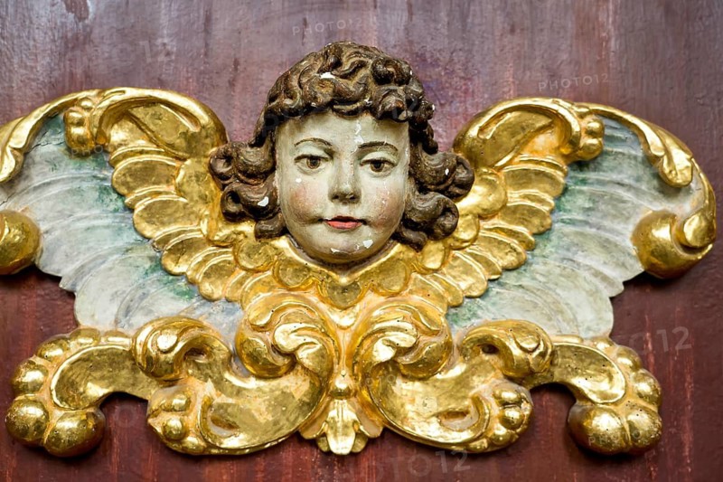 Angel in the abbey church, St. Stephanus and St. Vitus, Abbey Castle Corvey, Hoexter, North Rhine Westphalia, Germany