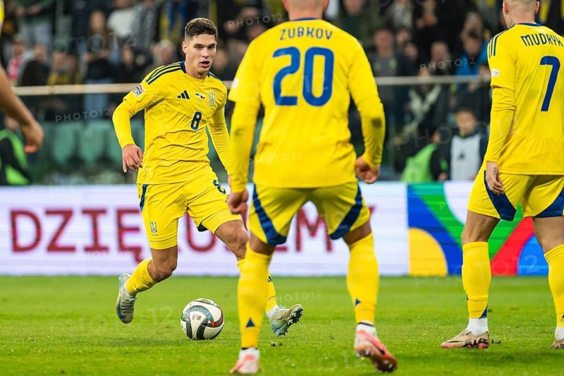 WROCLAW, POLAND - OCTOBER 14, 2024: UEFA Nations League match Ukraine - Czechia. In action Georgiy Sudakov.