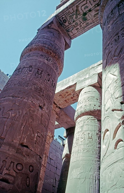 Columns, Great Hall of Columns, Hypostyle, Great Temple of Amun, Temple of Amun Re, Imperial Temple, Karnak Temple, Luxor, Nile Valley, Egypt, September 1989, vintage, retro, old, historical