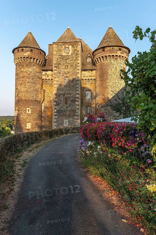 Bousquet castle from the 14th century, classified as a historical monument. Montpeyroux, Aveyron, France
