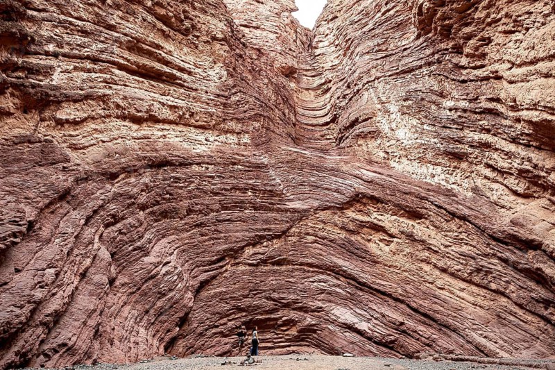 Monumental rock formation with impressive geological structures. Impression of vastness and force of nature, rock formation of the Quebrada de Cafayate near Salta in Argentina