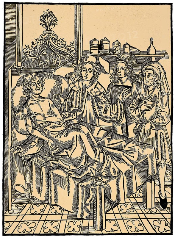 A physician attending a plague patient, 16th century