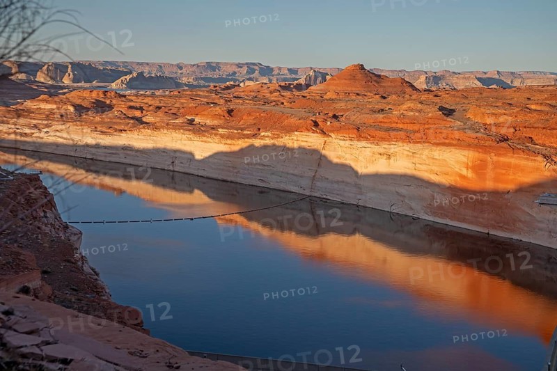 Page, Arizona - The water reservoir behind the Glen Canyon Dam is only 27 percent full. White rock around the lake is the 'bathtub ring, ' which shows how dramatically the water has dropped